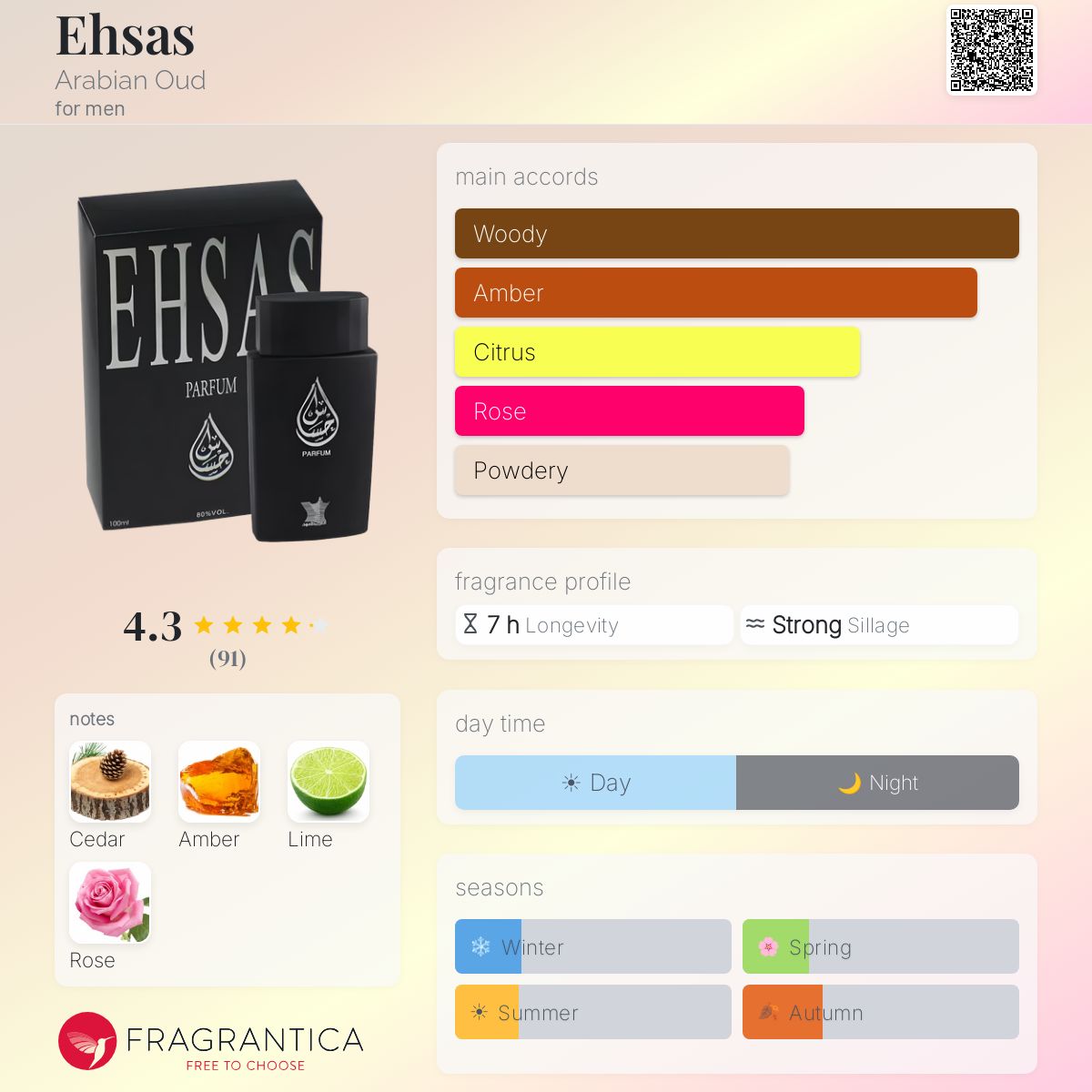 Ehsas Arabian Oud for men 3.4FL.OZ