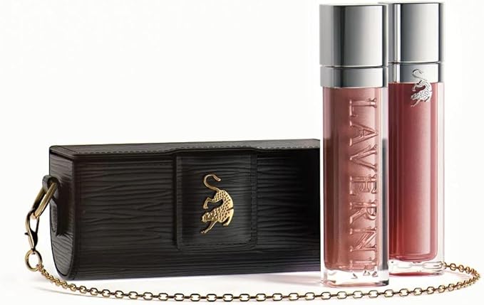 Laverne Luxury Lip Gloss Set & Black Leather Chain Pouch