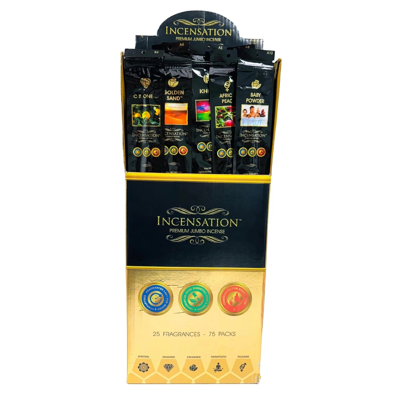 Incensation Premium Jumbo Hand-Dipped Incense Sticks 3 x 25 Packs 25 Fragrances