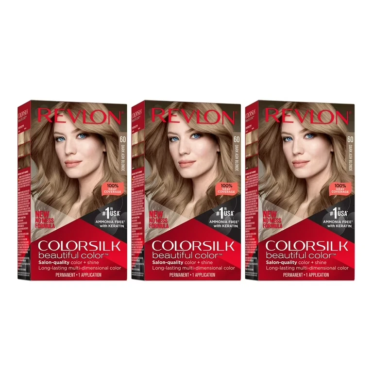 Revlon Colorsilk Permanent hair dye 60 Dark ash blonde 2 fl.oz 3 pcs