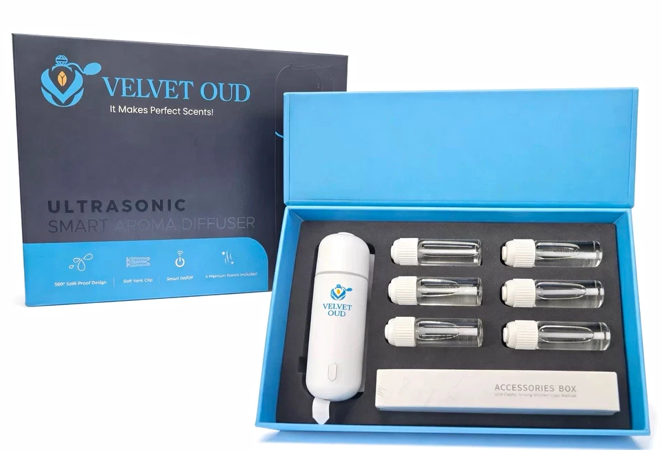 Velvet Oud Ultrasonic Smart Aroma Diffuser Kit, 560° Spill-Proof, USB, White